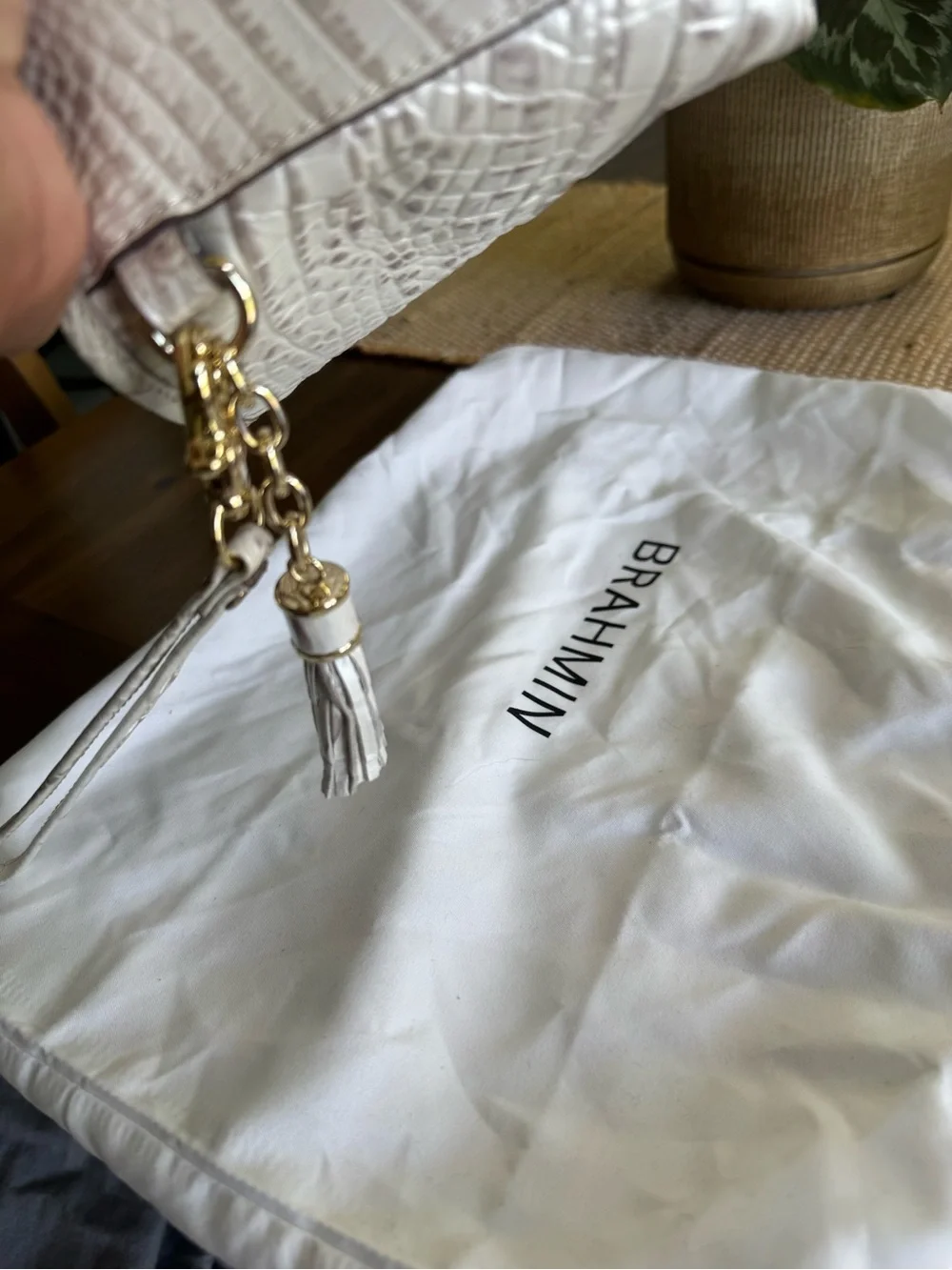 Brahmin White Croc-Embossed Leather Wristlet/ clutch bag